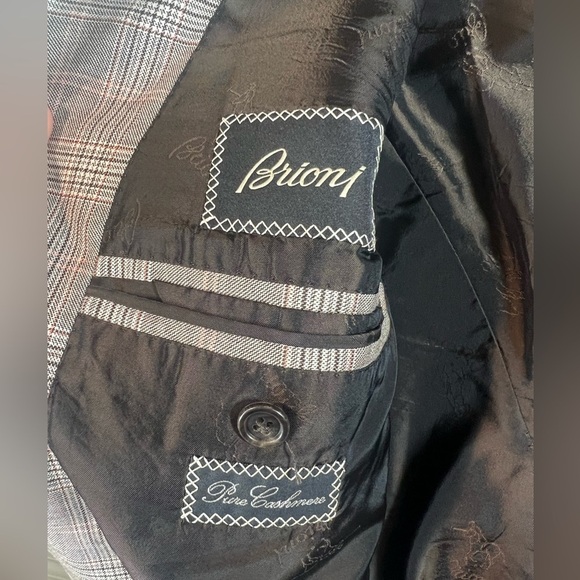 Recent Brioni EU56 US 46R 100% Pure Cashmere Glen Plaid Double Vent Blazer Coat - Picture 10 of 16